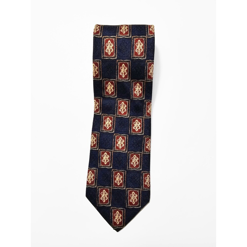 Vintage Aquascutum of London Blue Red Gold Silk 80s 90s Necktie